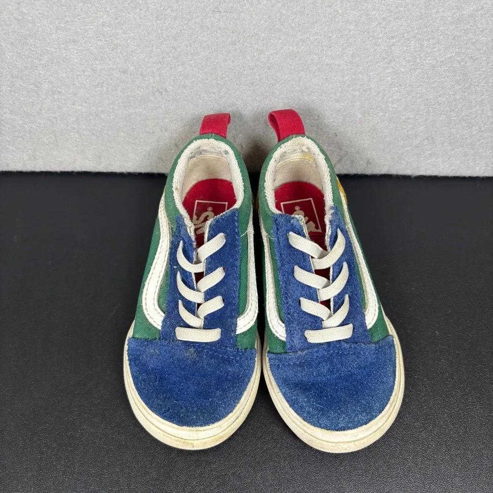 Vans Old Skool Elastic Lace Toddler Sneakers Size 8.5 Multicolor Colorblock Shoe